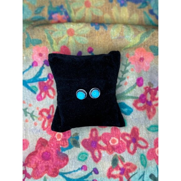 Turquoise Hand Made Sterling Silver Earrings - Picture 2 of 2